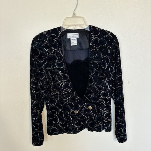 Scott McClintock Womens Velvet Blazer Jacket Top Size 10 Black Gold Evening Vtg - Picture 9 of 9